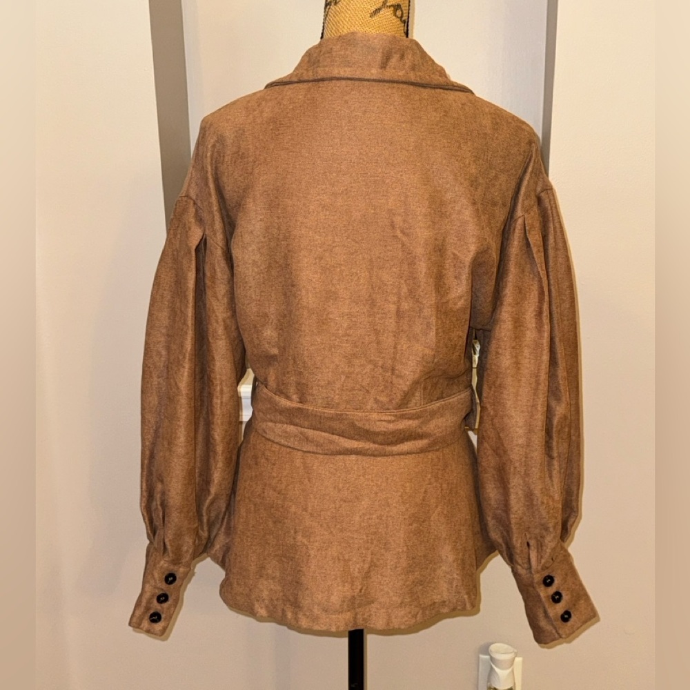 12th Tribe Russet Brown Balloon sleeve belted Western Earth tone blazer jacket M - Picture 7 of 9